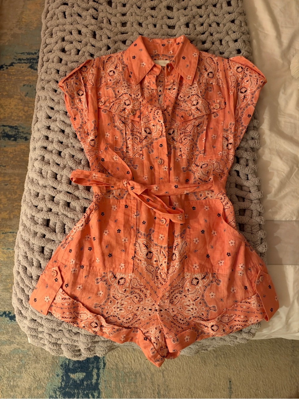 Zimmermann Coral Bandana Print Linen Playsuit